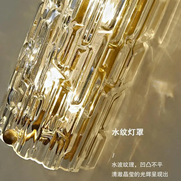 Nordic Cylindrical All Copper LED Wall Lamps Ripple Glass Lampshade Living Room Bedroom Restaurant Corridor Sconces Light