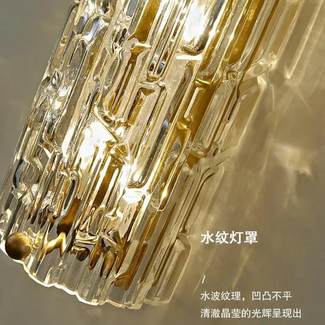 Nordic Cylindrical All Copper LED Wall Lamps Ripple Glass Lampshade Living Room Bedroom Restaurant Corridor Sconces Light
