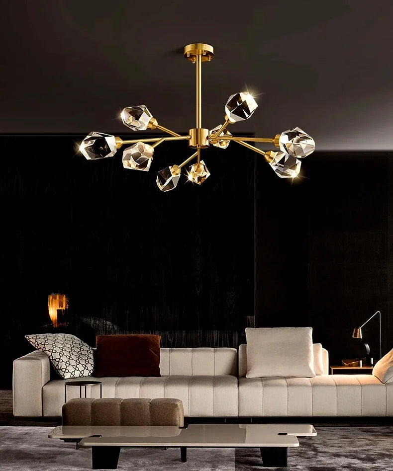 All-copper Molecular Long Crystal Chandelier Light Luxury Creative Post-modern Atmosphere Living Room LED Pendant Lights