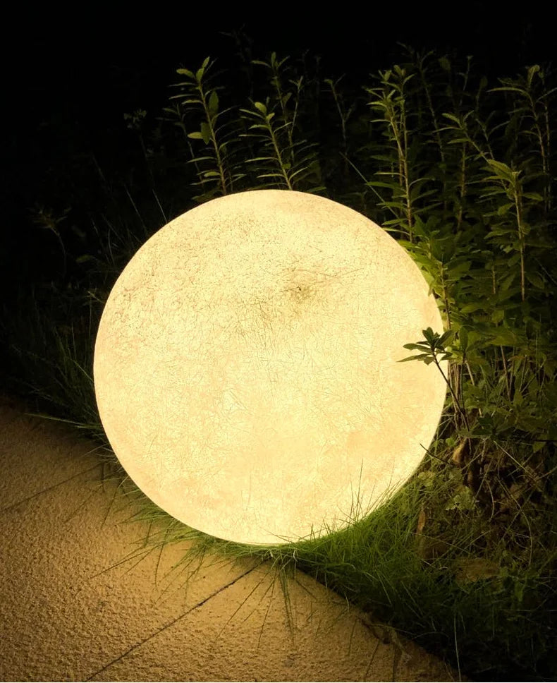 Resin Fiber Outdoor Lunar Lawn Lamp Round Waterproof Atmosphere Lamp Garden Ground Plug Landscape Lighting