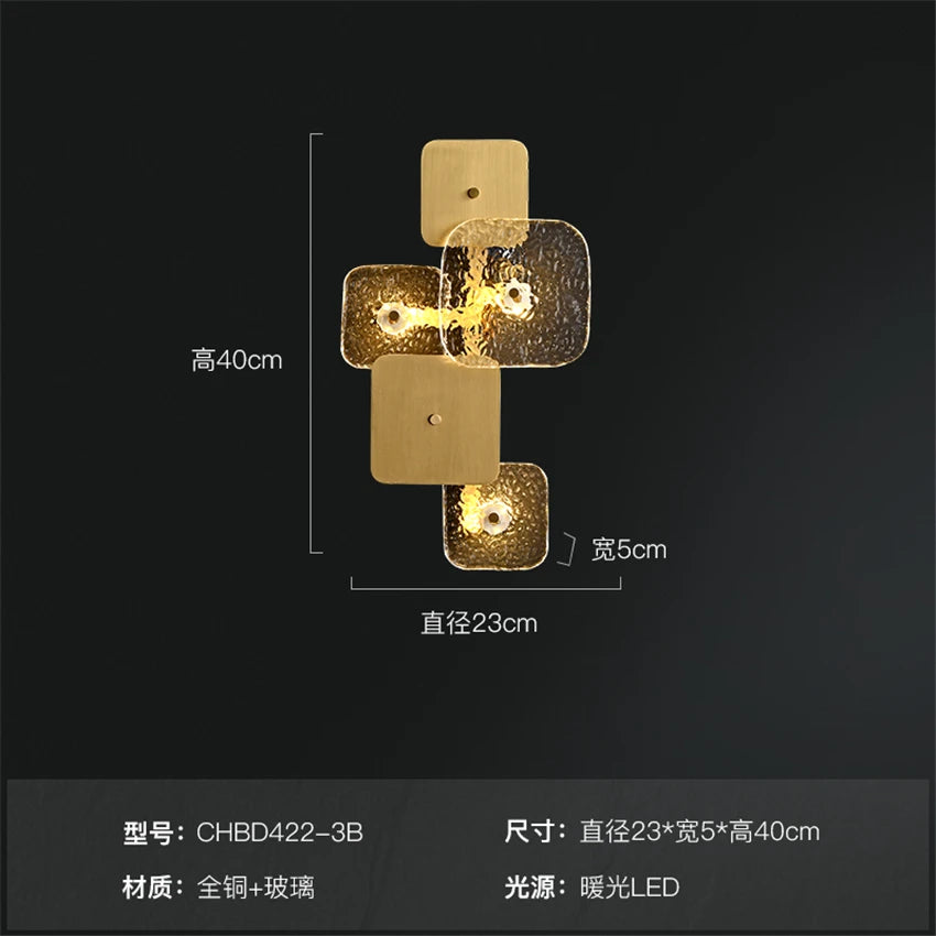 Modern Gold Full Copper Glass Living Room Wall Lamps Hotel Lobby Aisle Villa Bathroom Bedroom Home Art Deco Wall Lights
