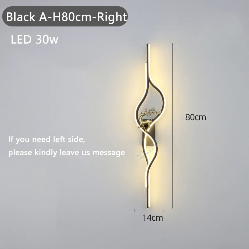 Modern Living Room Long Wall Lights with Anlter Design Gold Black TV Background Decorative Wall Lamp for Bedroom Remote Control