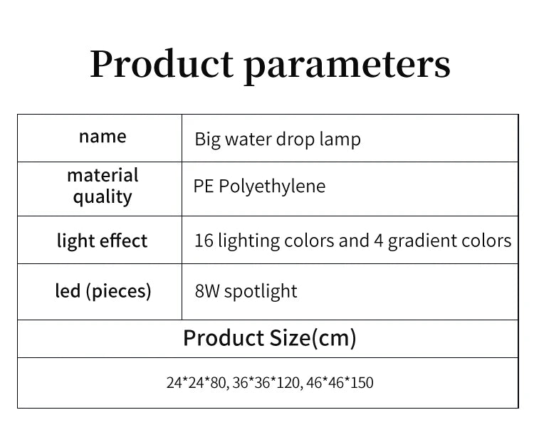Hotel Restaurant Courtyard Garden Decoration Outdoor Variable Light Emitting Diode Luminous Water Droplet Floor Lamp