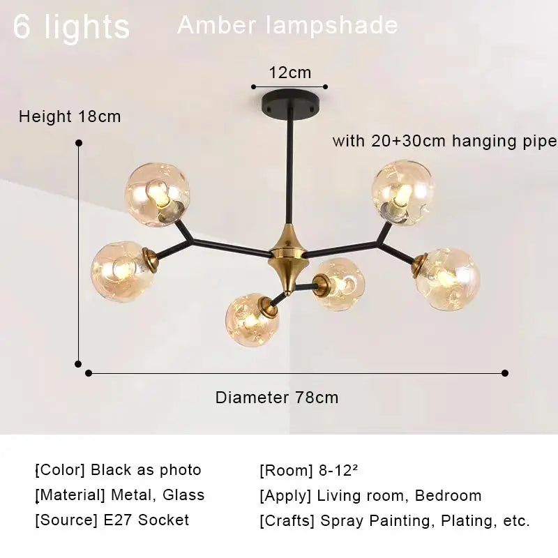 LED Glass Ball Chandelier Pendant Light for Indoor Decorative Lighting - Living Room Bedroom Dining Room