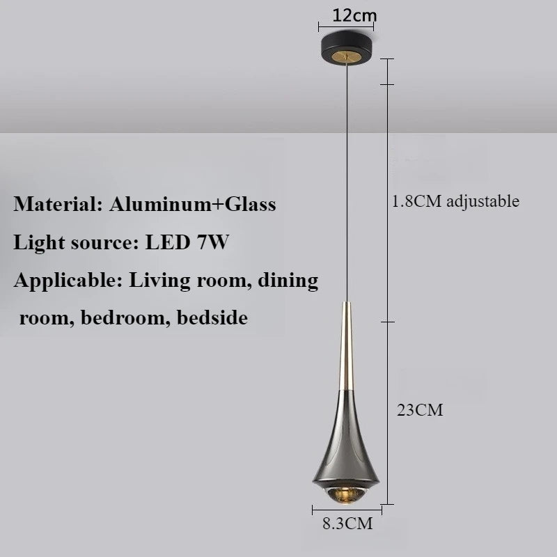 Bedroom Bedside Pendent Lamp Nordic Modern Living Room Study Decoration Simple Creative Light Luxury Bar Glass LED Chandelier