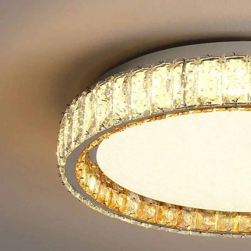 ‌Modern Luxury Dimmable Crystal Ceiling Light K9 Crystals Golden Ring Chandelier for Bedroom Living Room Dining Room LED Fixture