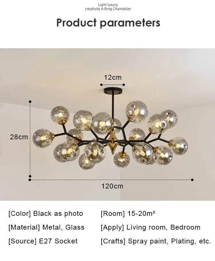 LED Glass Ball Chandelier Pendant Light for Indoor Decorative Lighting - Living Room Bedroom Dining Room