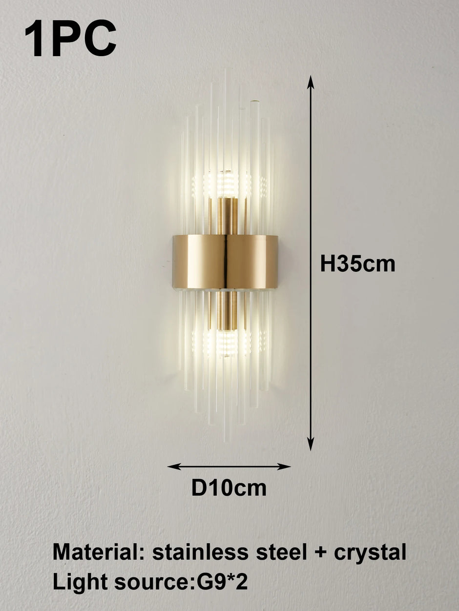 Gold/Black Stainless Steel Crystal Wall Sconce for Living Room, Bedroom, Kitchen Home Decor Lighting, G9 Light Source