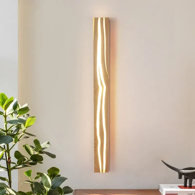 Modern Mirror Led Light Bedside Lamp Wabi Sabi Nordic Cracked Wood Wall Lamp for Living Room Hallway Office Decoration Lamp