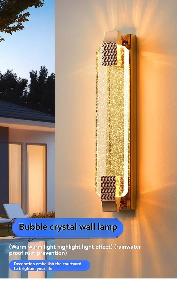 Modern Light Outdoor LED Wall Light Transparent Crystal with Bubble Style for Villa Porch Patio and Garden Lighting Lamps