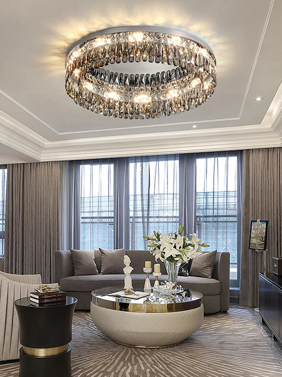 Light Luxury Crystal Ceiling Light Round LED Lamp 2025 New Post-modern Design Upscale Lighting Fixture for Living Room Bedroom