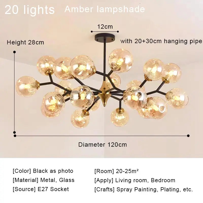 LED Glass Ball Chandelier Pendant Light for Indoor Decorative Lighting - Living Room Bedroom Dining Room