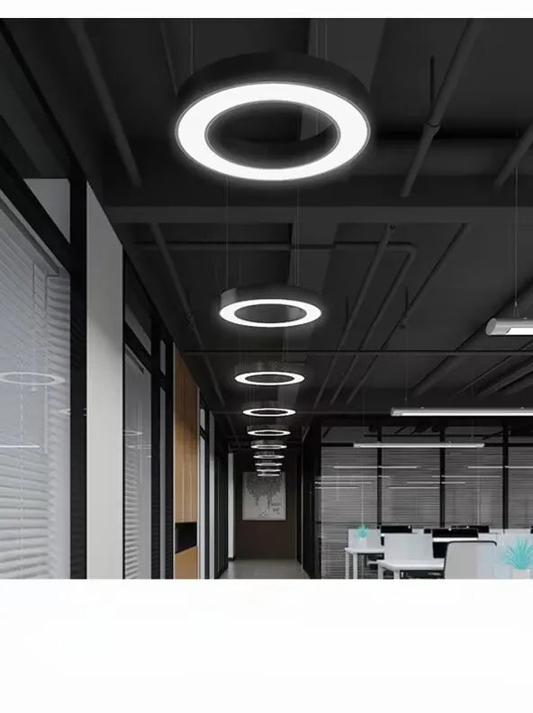 Modern minimalist geometric pendant lights, for dining room, gymnasium, LED hollow pendant lights, supermarket circular lights