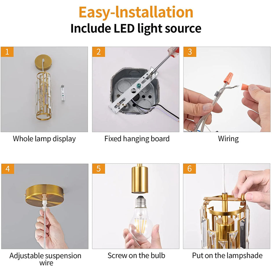 Crystal Pendant Lamp American Industrial-style Home Décor Lighting Fixtures for Kitchens, Dining Rooms, Parlor and Bedrooms