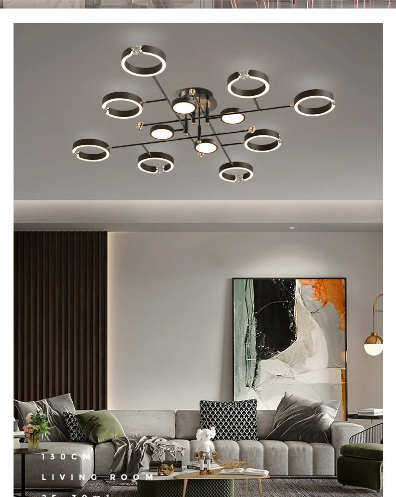 Modern Luxury Nordic Style Aluminum Circle Shaped LED Pendant Light Art Creative Lamp for Living Room Home Decoration Chandelier