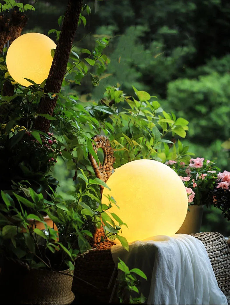 Resin Fiber Outdoor Lunar Lawn Lamp Round Waterproof Atmosphere Lamp Garden Ground Plug Landscape Lighting