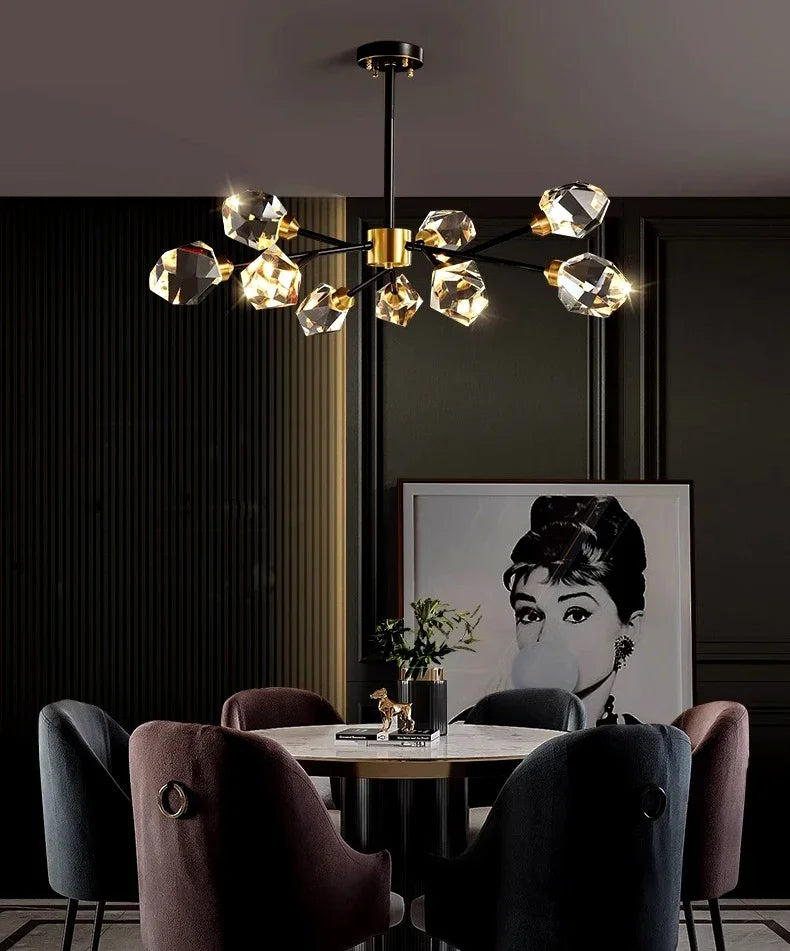 All-copper Molecular Long Crystal Chandelier Light Luxury Creative Post-modern Atmosphere Living Room LED Pendant Lights