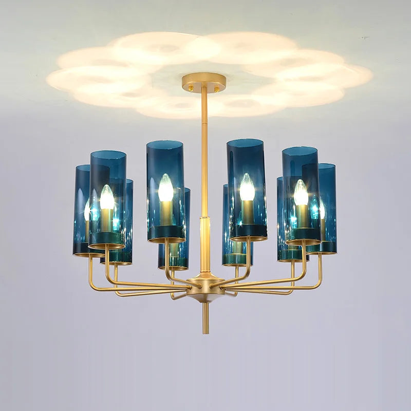 Nordic LED Glass Chandelier Blue/Amber Modern Hanging Lamp Suspension Living Dining Bedroom Pendant Lighting Fixtures
