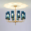 Nordic LED Glass Chandelier Blue/Amber Modern Hanging Lamp Suspension Living Dining Bedroom Pendant Lighting Fixtures