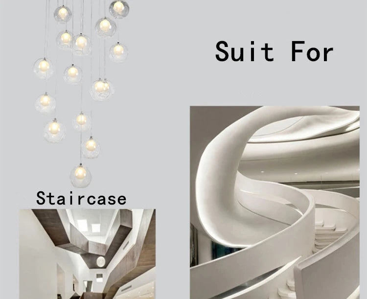 Nordic luxury White Magic bean Design glass LED Chandelier Lighting lustre Hardware Ceiling Duplex staircase Attic luminaire