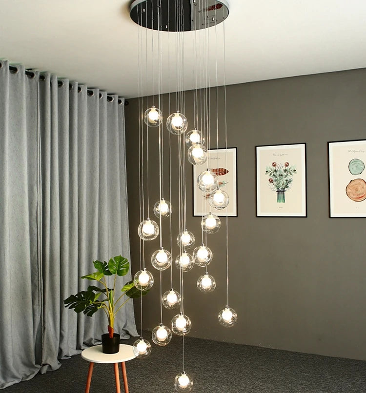 Nordic luxury White Magic bean Design glass LED Chandelier Lighting lustre Hardware Ceiling Duplex staircase Attic luminaire