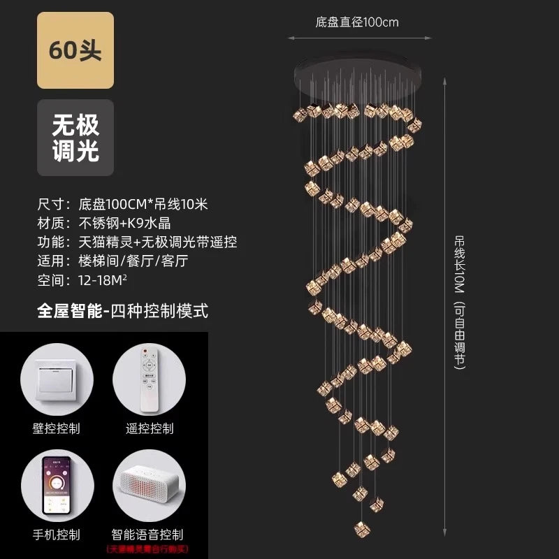 Stair chandelier long chandelier Rubik's cube creative personality light crystal lamp duplex villa loft apartment