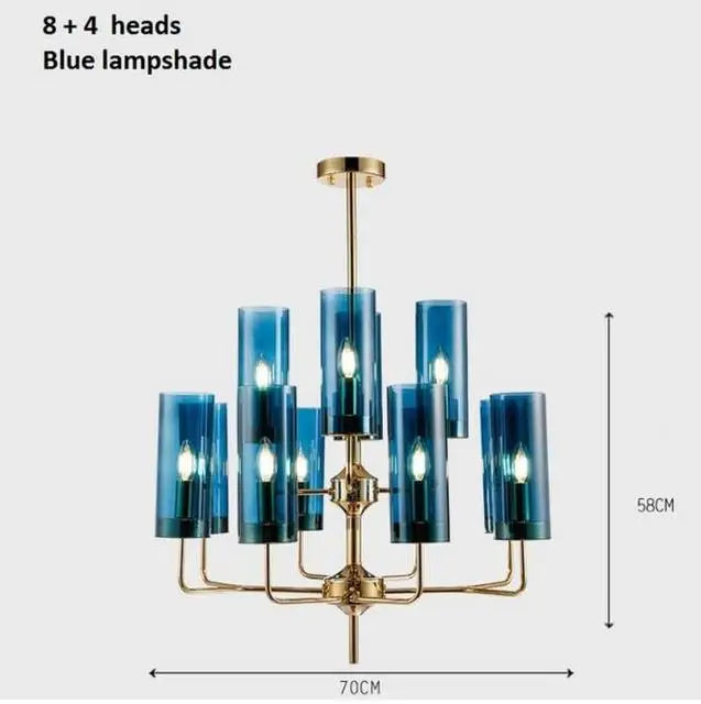 Nordic LED Glass Chandelier Blue/Amber Modern Hanging Lamp Suspension Living Dining Bedroom Pendant Lighting Fixtures