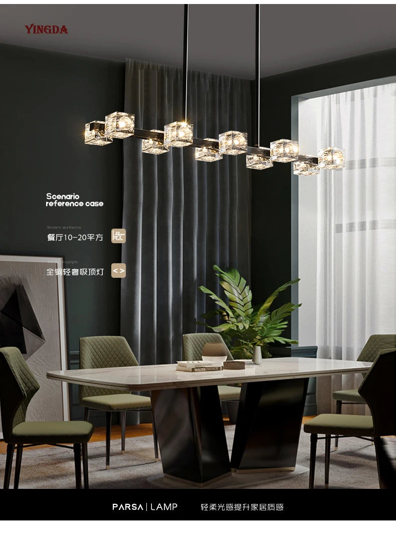 Light Luxury All Copper Living Room Ceiling Lamp, High-end Crystal Lamp, Creative Bedroom Lamp, Minimalist Dining Room Lamp