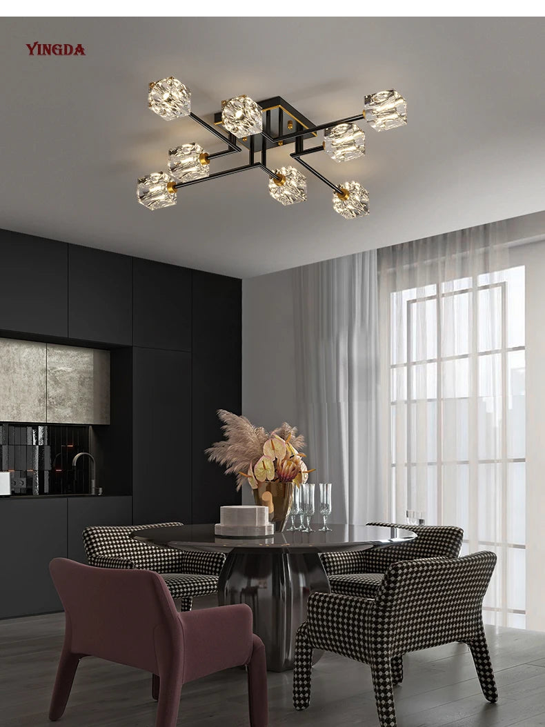 Light Luxury All Copper Living Room Ceiling Lamp, High-end Crystal Lamp, Creative Bedroom Lamp, Minimalist Dining Room Lamp
