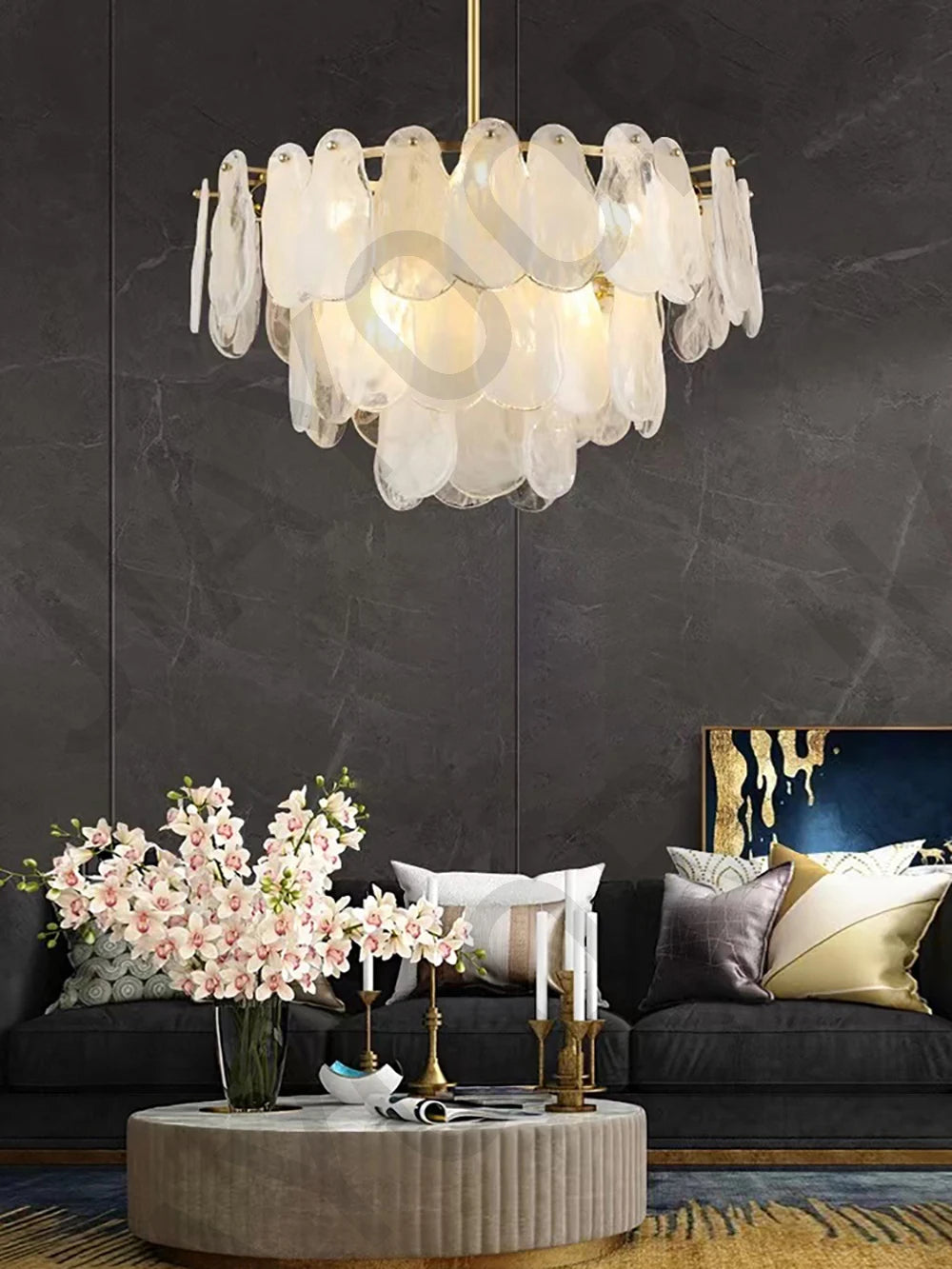 Cream Style Chandelier Lighting Fixtures Furniture Luxurious Living Room Decoration Glass Cloud Chandelier Simple And Modern