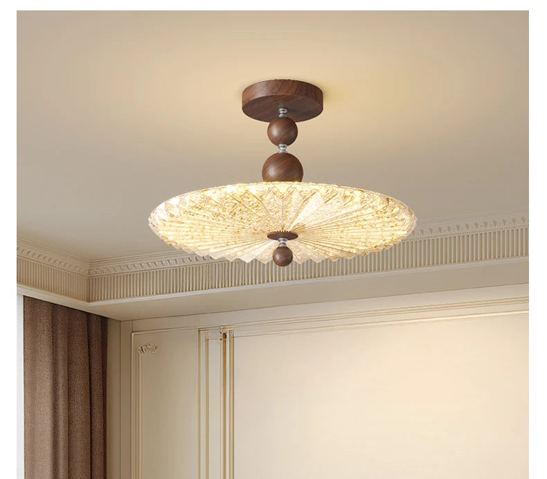 French Mid-Century Style Ceiling Lights Parlor Simple Retro Luxury Gold Resin Pleated Master Bedroom Room Decoration LED Fixture