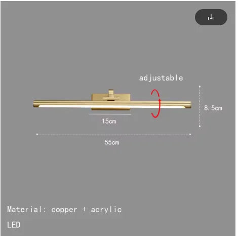 Modern Gold Copper Wall Light Rotatable Mirror Bathroom Bedroom Sconce Brass Simple Lamp GN421TN