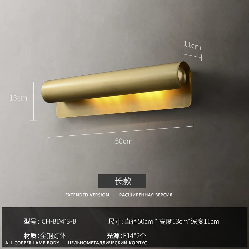 Post-Modern Designer Wall Lamp Minimalist Creative Living Room Hong Kong Style Light Luxury Copper Bedroom Decorative Wall Light