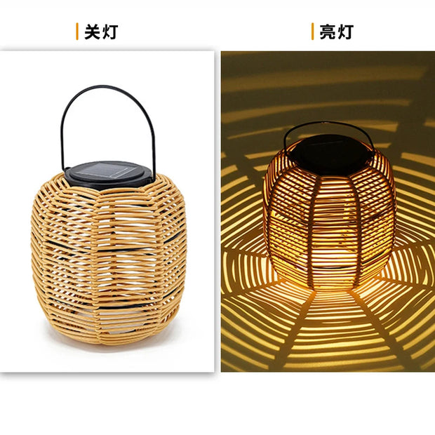 E2 Outdoor Solar Lamp Rattan Lantern Courtyard Balcony Garden Solar Decoration Lights Creative Atmosphere Lamp Bamboo Chandelier