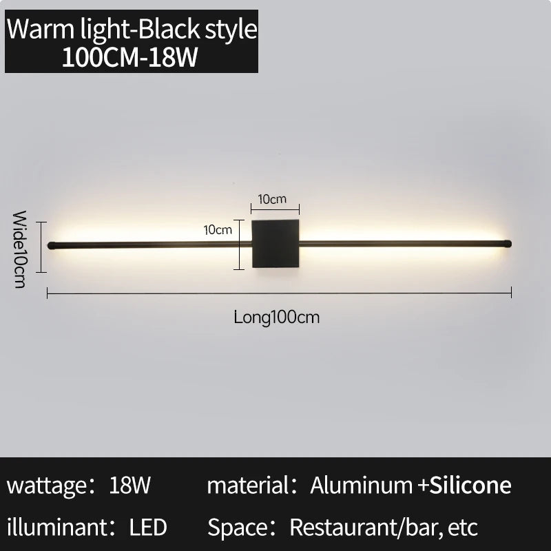 Modern LED Wall Lamp Minimalist Led Light Bedroom Bedside Long Strip Wall Sconces Living Room Sofa Home Indoor Lighting Fixture