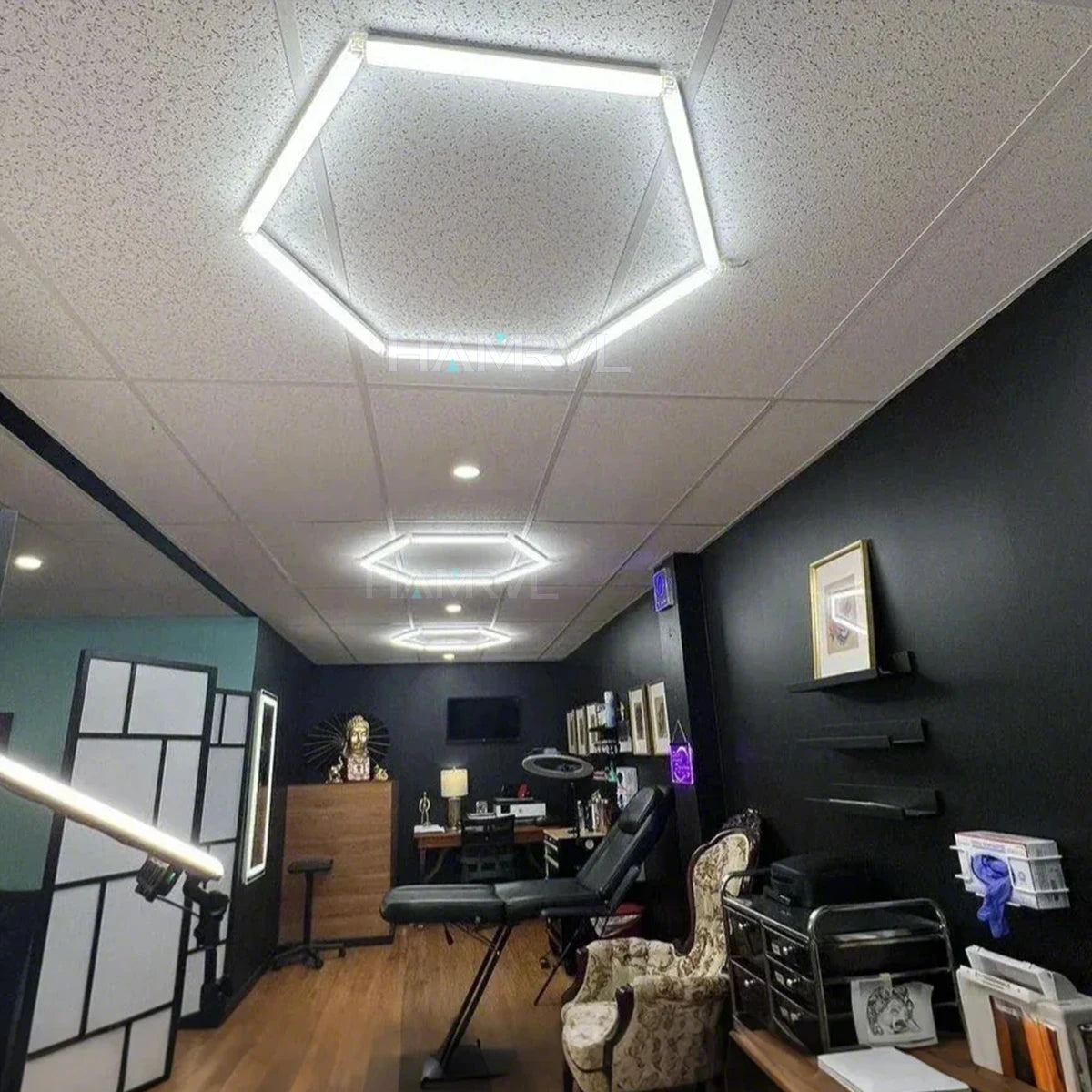 DIY Hair Salon Barbecue Shop Gym Bar Car Showroom 6000-6500k Garage Workshop Ceiling Light Honeycomb Tube Hexagonal LED Lighting