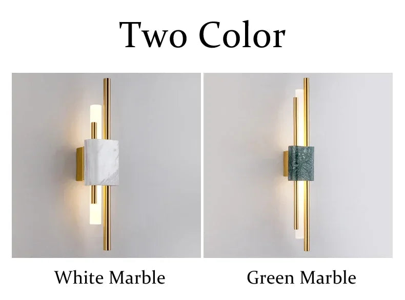 Luxury Green White Marble Wall Lamp Living Room Lobby Bedroom Golden Decor Bedside Sconce Hotel Aisle Staircase Led Light 6W
