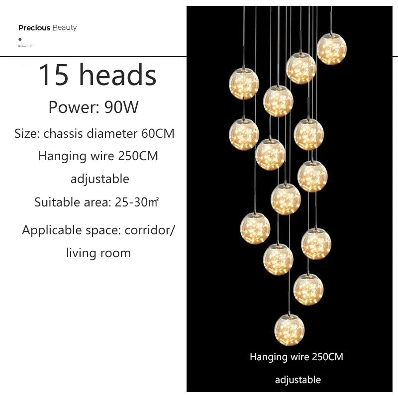 Starry Sky Staircase Chandelier Nordic Design Duplex Corridor Light Pendant Lights Apartment Hall