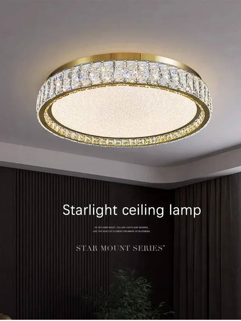 ‌Modern Luxury Dimmable Crystal Ceiling Light K9 Crystals Golden Ring Chandelier for Bedroom Living Room Dining Room LED Fixture