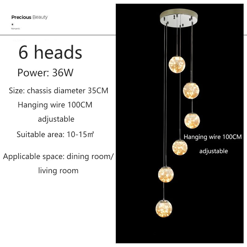 Starry Sky Staircase Chandelier Nordic Design Duplex Corridor Light Pendant Lights Apartment Hall