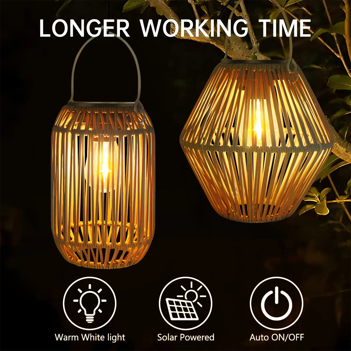 Outdoor Solar Rattan Lanterns, Waterproof Hanging Boho Solar Lights for Garden, Patio, Yard, Porch Decorative Lighting