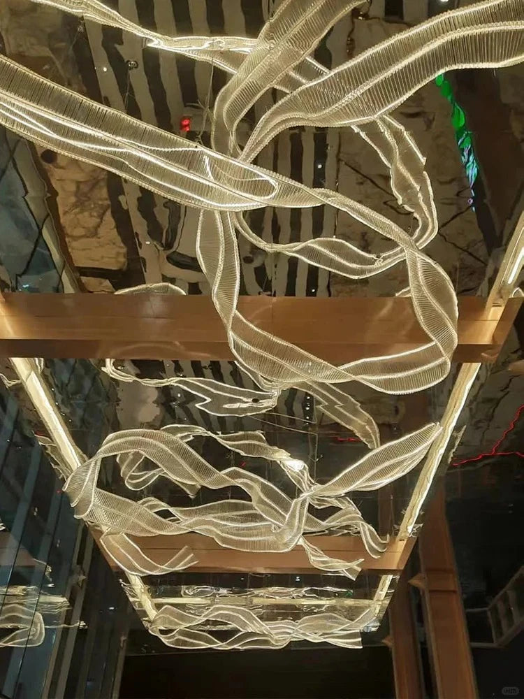 Hotel Living Room Hanging Led Chandelier Hotel Restaurant Large Led Chandelier Modern Pendant Light Glass Lights Lobby