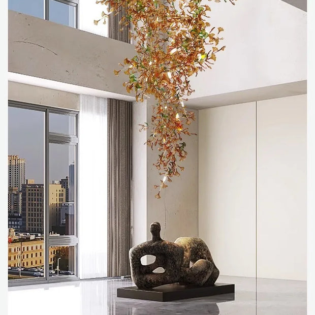 Living room chandelier ginkgo leaf branch lamp duplex floor villa stairs dining room lamp