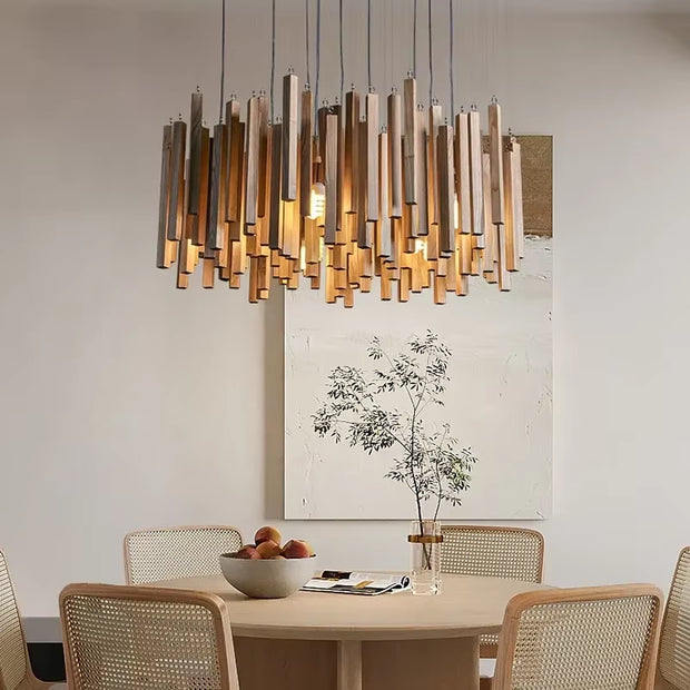 Exquisite Retro Solid Wood LED Pendant Chandelier - Perfect for Dining Rooms and Kitchens