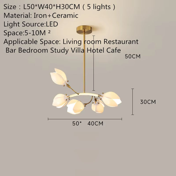 Contemporary Ceramic LED Flower Chandelier for Living Room, Restaurant, Bedroom, Villa, and Hotel Décor