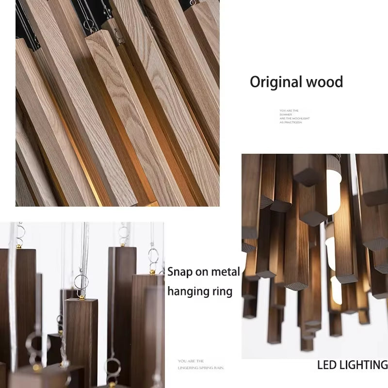 Exquisite Retro Solid Wood LED Pendant Chandelier - Perfect for Dining Rooms and Kitchens
