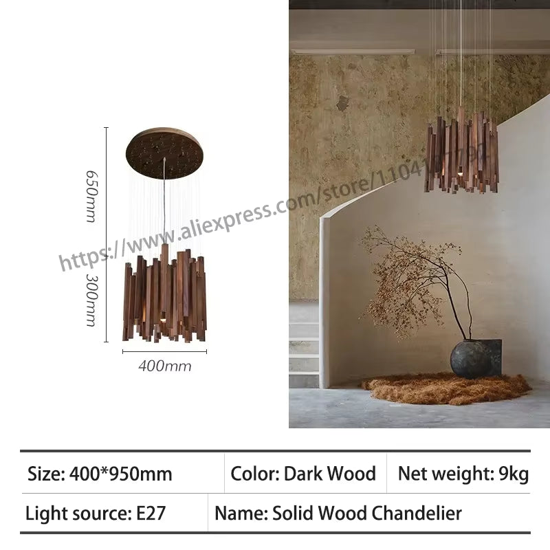 Exquisite Retro Solid Wood LED Pendant Chandelier - Perfect for Dining Rooms and Kitchens
