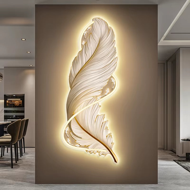 Luxury LED Feather Mural Light - Elegant Vertical Decorative Art for Living Room & Sofa Background
