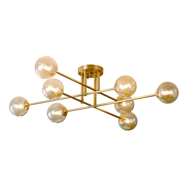 Electroplated Copper Chandelier With 6 Or 8 Glass Shades For Ceiling Lighting