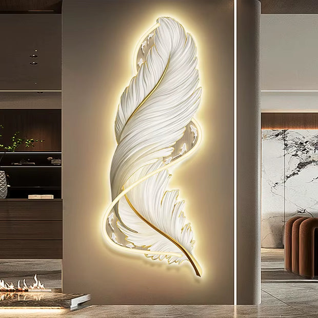 Luxury LED Feather Mural Light - Elegant Vertical Decorative Art for Living Room & Sofa Background